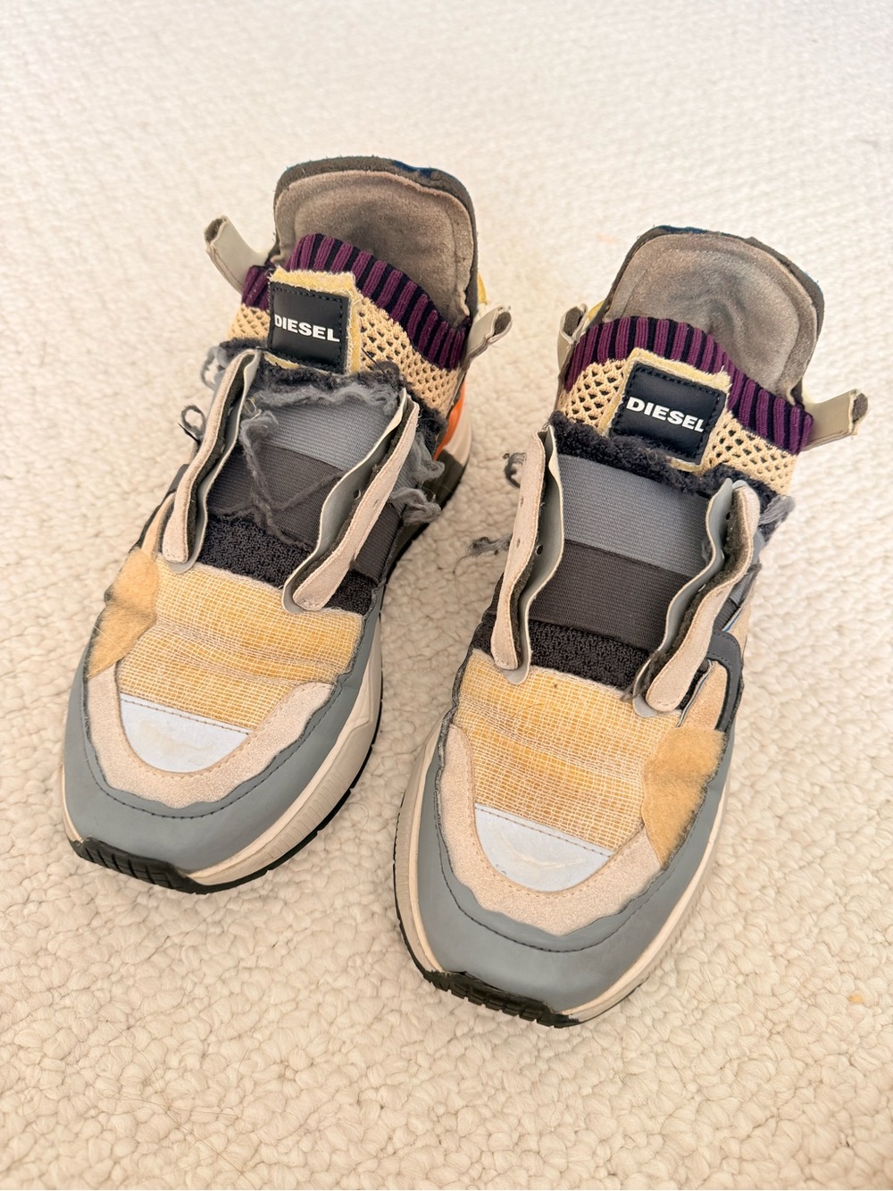 Diesel Mixed-Material Gray, Yellow & Purple Sneakers